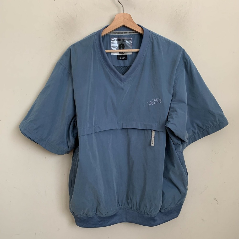 Weatherproof Golf Wind Shirt Blue Pullover V-Neck Short Sleeve Pocket Lined Sz L