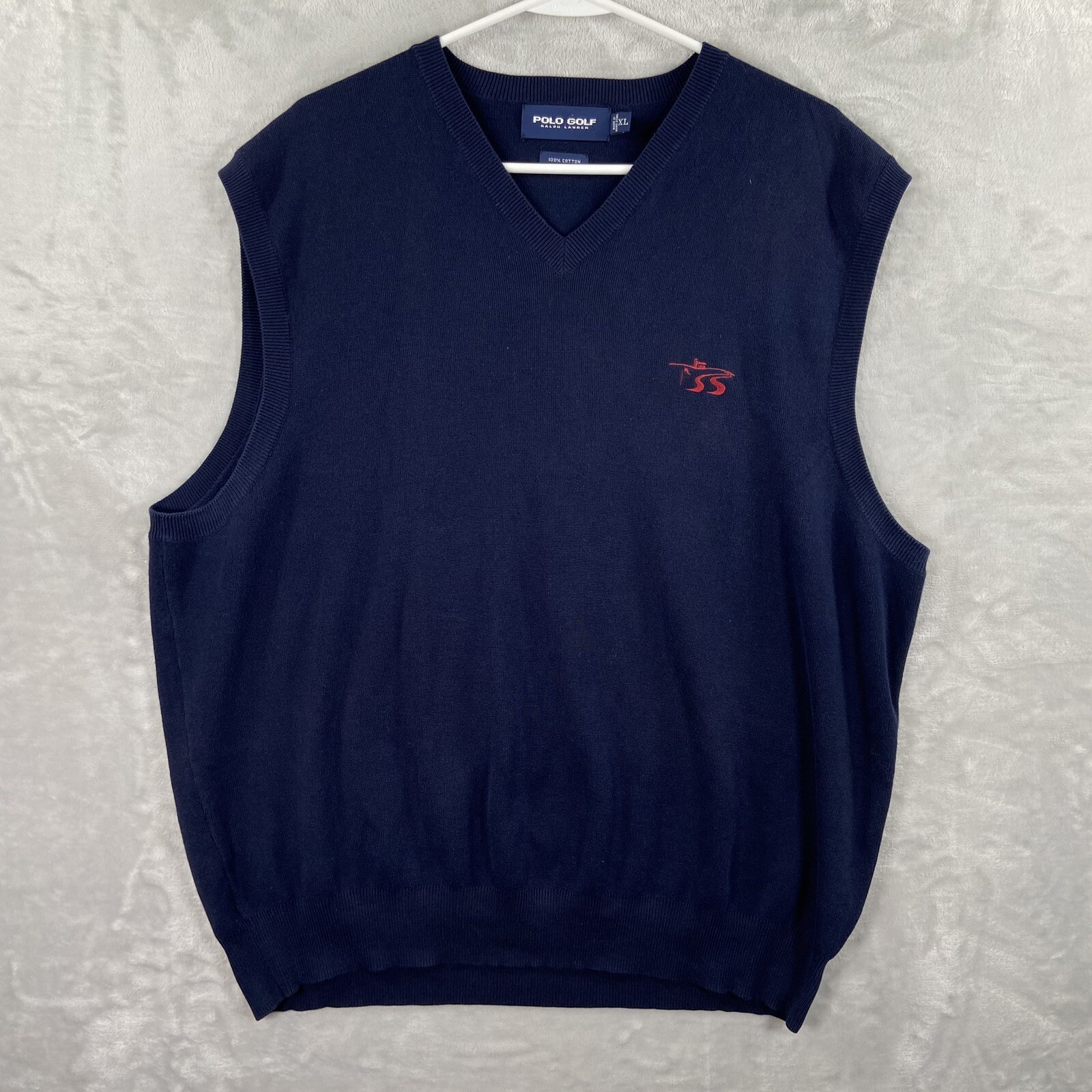 Polo Ralph Lauren Golf Sweater Vest men's XL Sleeveless V-Neck Cotton Knit Blue gallery