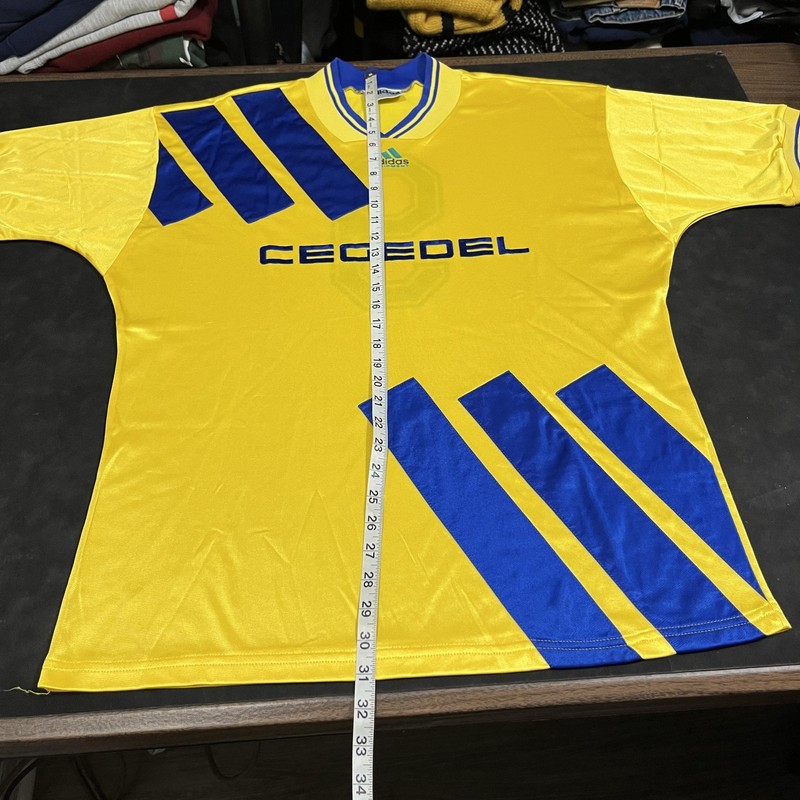 Vintage Adidas Equipment CEGEDEL Soccer Shirt Mens Large Yellow Jersey 9 90s gallery