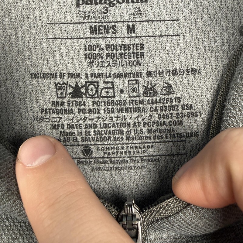 Patagonia Pullover Mens Medium Gray Capilene 3 Midweight 1/4 Zip Base Layer Top gallery