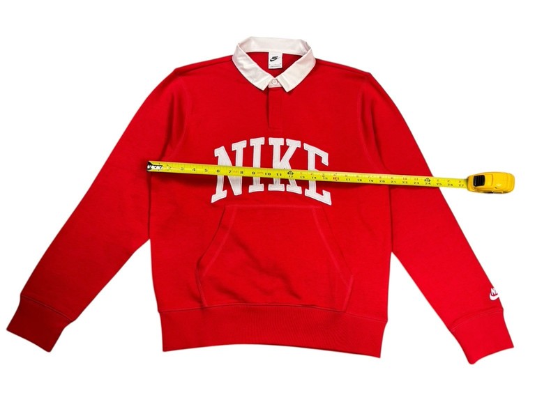 Nike Mens Size Small Athletic Spell Out Logo Fleece Long Sleeve Red Rugby Shirt gallery
