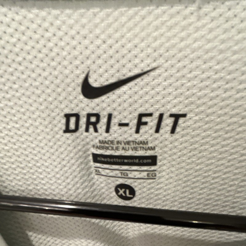 Nike Dri-FIT Men's XL Gray Blue Striped Crew Neck Short Sleeve Mesh Tee Logo gallery
