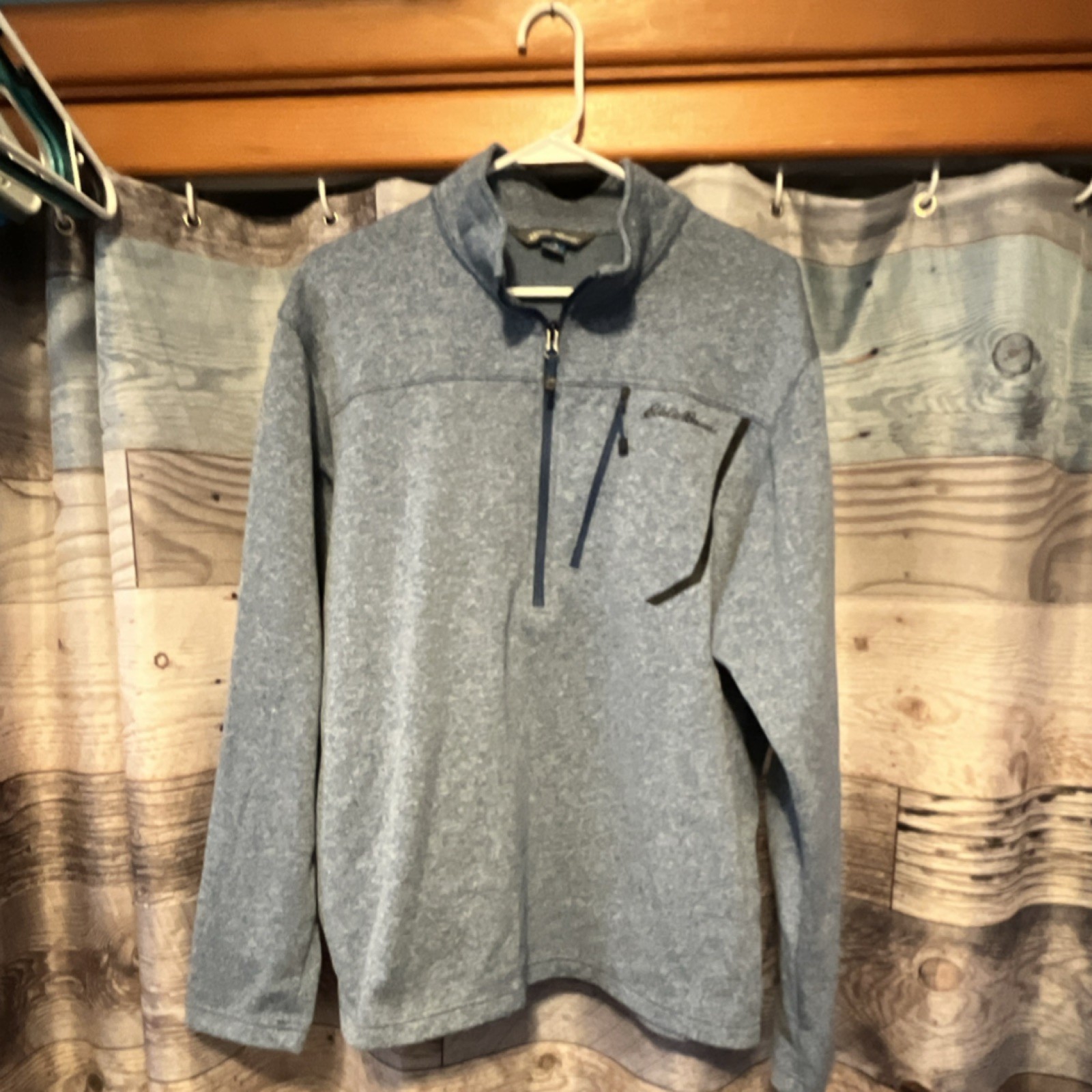 Eddie Bauer Men's L Blue Heather Mock Neck 1/4 Zip Pullover w/ Pockets gallery