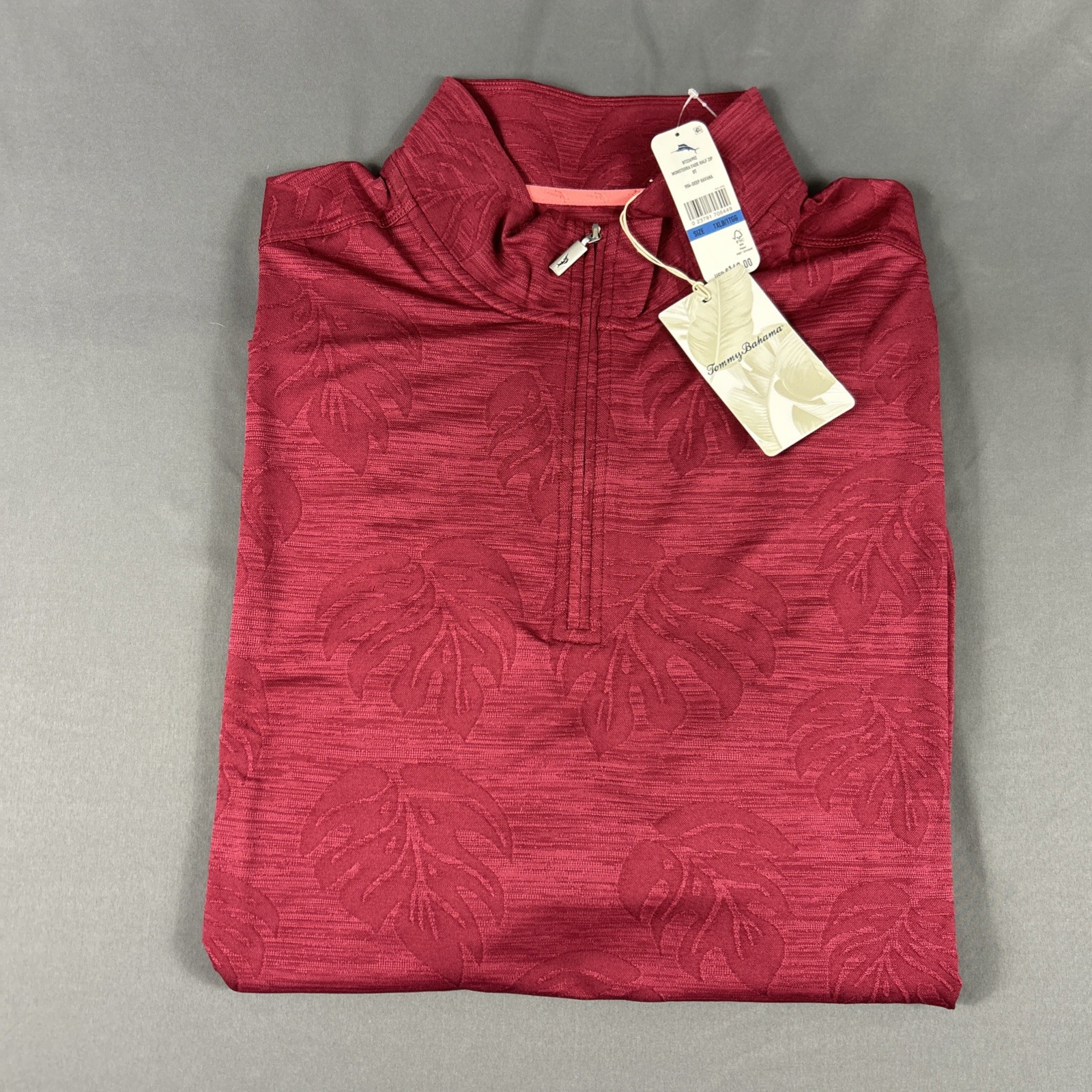 Tommy Bahama Golf Pullover Monstera Print 1/4 Zip XLB Deep Havana NWT MSRP $148 gallery