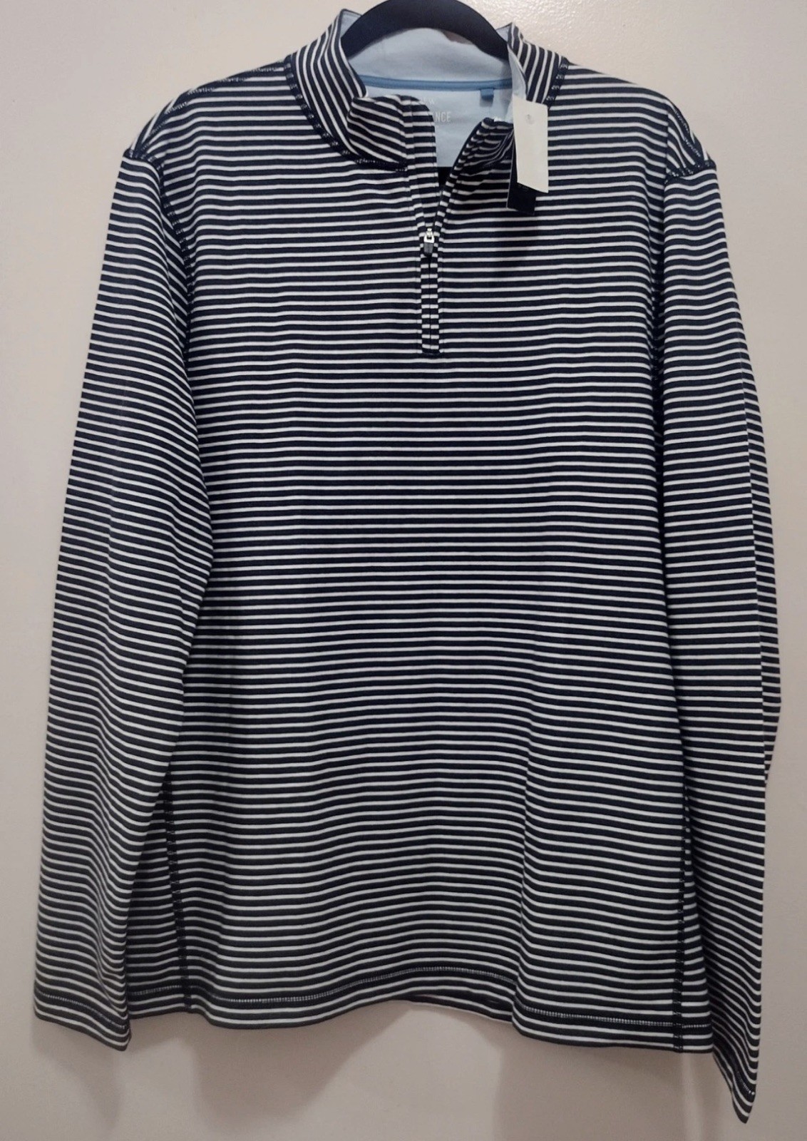 J. Crew Mens LARGE Performance Half-Zip Blue Striped Shirt $98 NEW gallery
