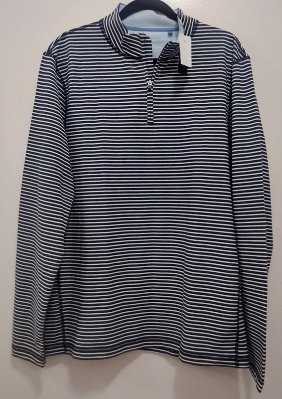 J. Crew Mens LARGE Performance Half-Zip Blue Striped Shirt $98 NEW gallery