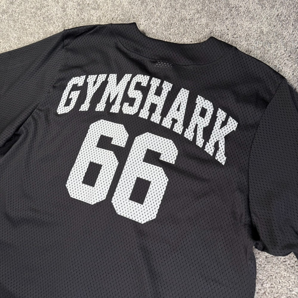 GYMSHARK 'Mesh Oversized Varsity Baseball Jersey' Men's Snap-Front Black XL