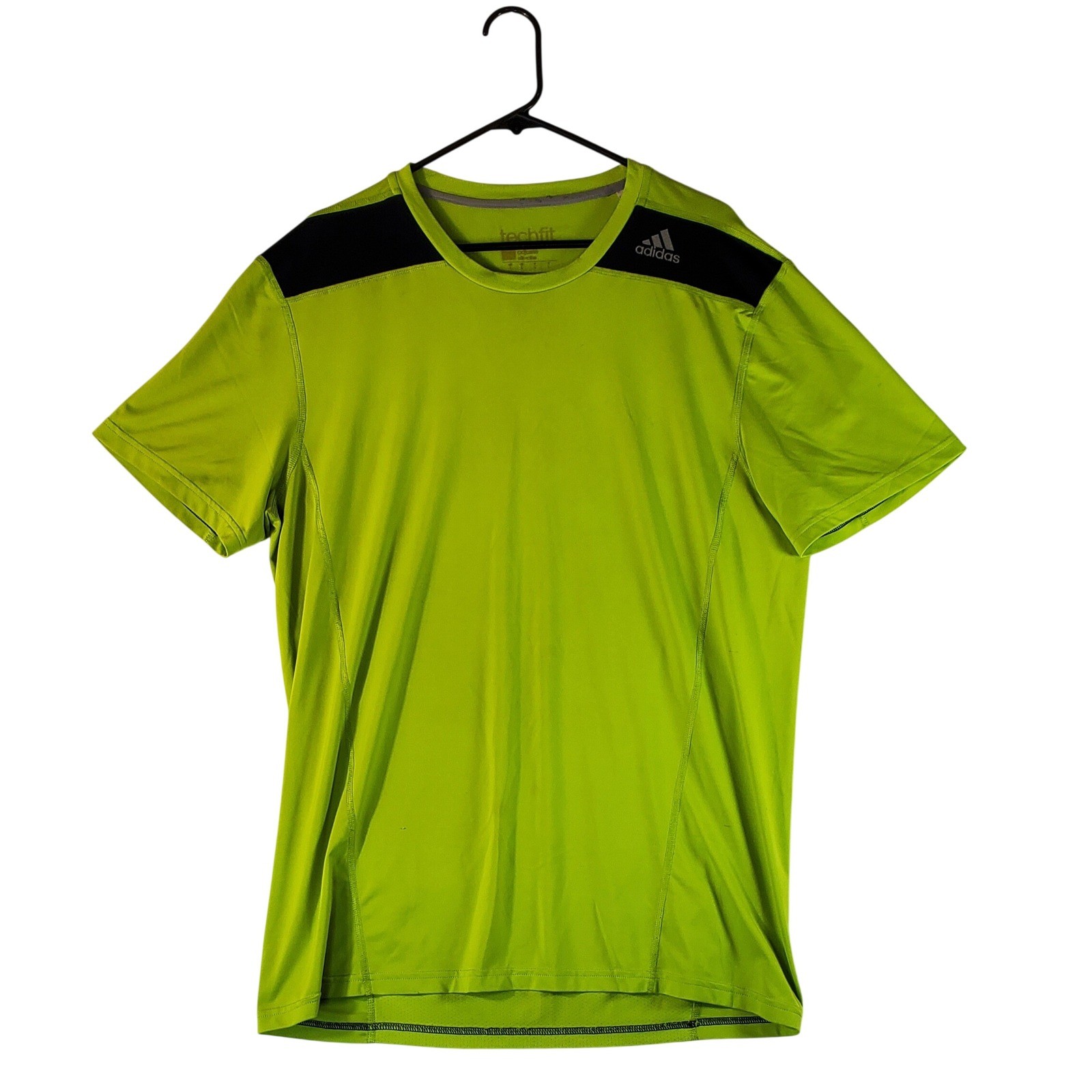 Adidas Mens Techfit Climalite Training Shirt Neon Green Black Short Sleeve Large gallery