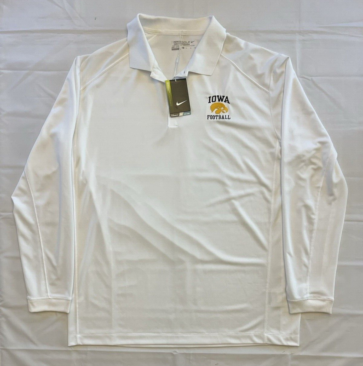 NWT 2014 Nike Golf Dri-Fit Iowa Hawkeyes Football White Polo Long Sleeve Size XL gallery