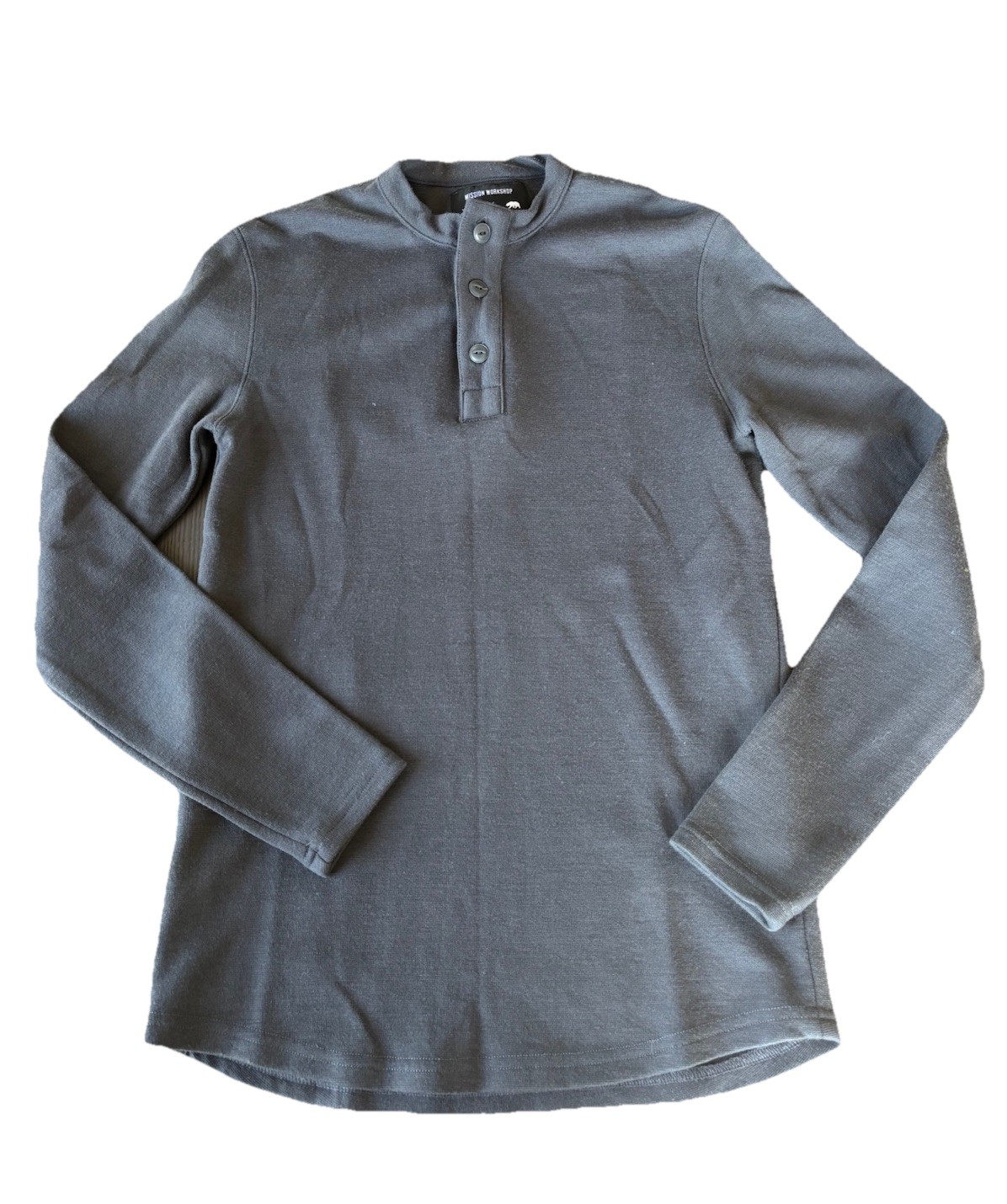 Taylor Stitch Mission Workshop Long Sleeve Henley Shirt Gray Sz XS Slim Wool gallery