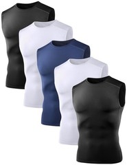 5 Pack Menâ€™s Sleeveless Compression Shirts, Dry Fit Running Sports Workout A