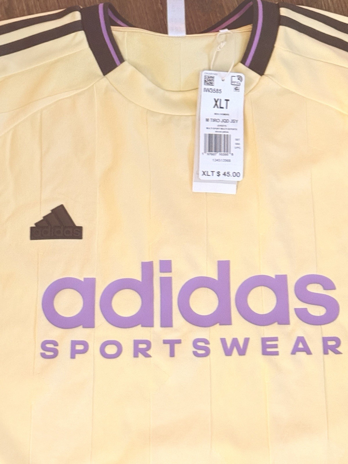 ADIDAS NWT TIRO JQD JSY JERSEY YELLOW Loose Fit Crew NECK, Men's XLT ￼ ￼ gallery