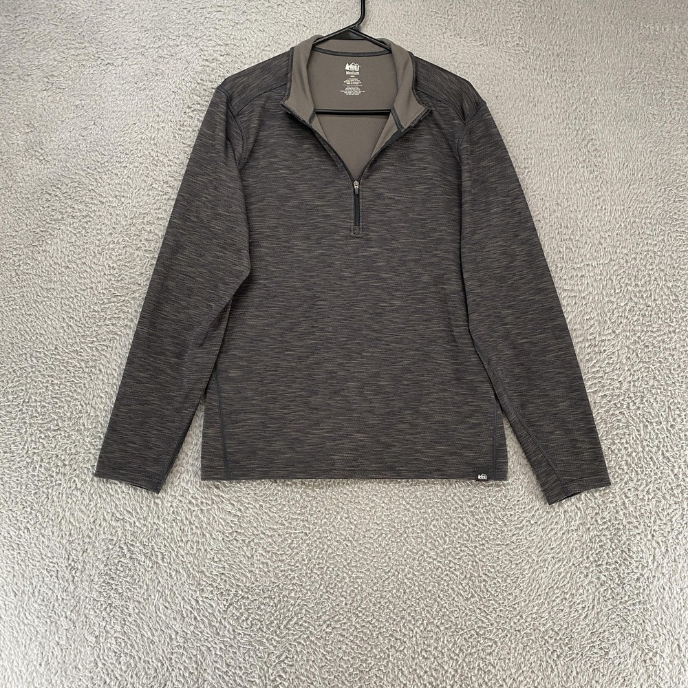 REI Pullover Mens Medium Gray Quarter Zip Base Layer Athletic Hiking Outdoor