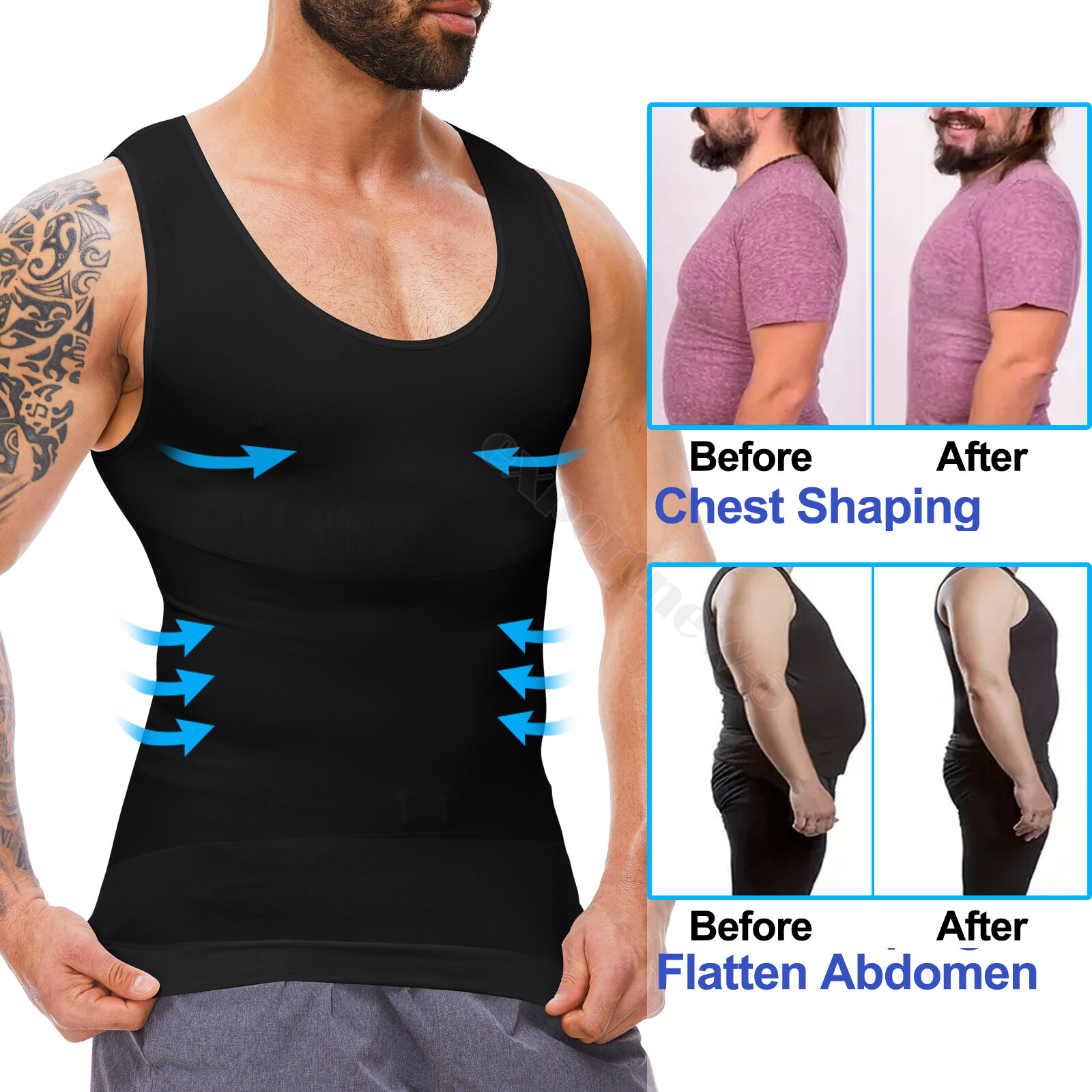 Men Compression Shirt Sleeveless Body Shaper Base Layer Slimming Vest Tank Top gallery
