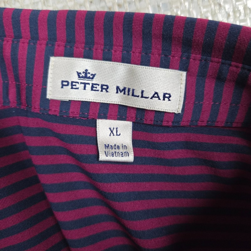 PETER MILLAR Mens Performance Polo Shirt Size XL Magenta Blue Stripe Golf gallery