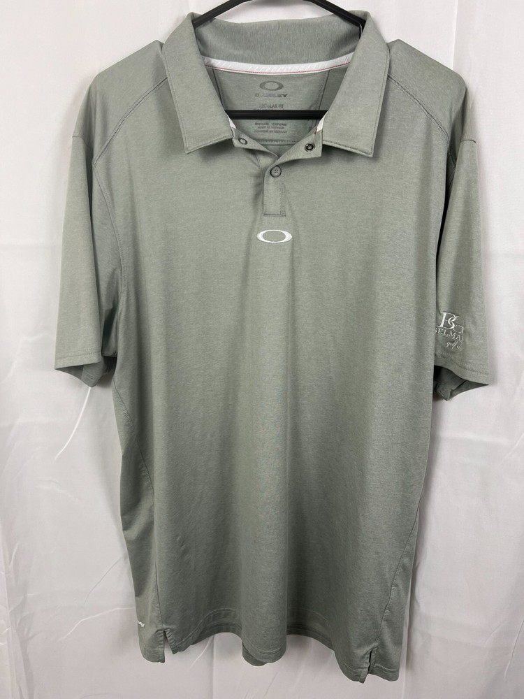 Oakley Mens Shirt Large Hydrolix Polo Gray Short Sleeve Belmar Golf Club Logo