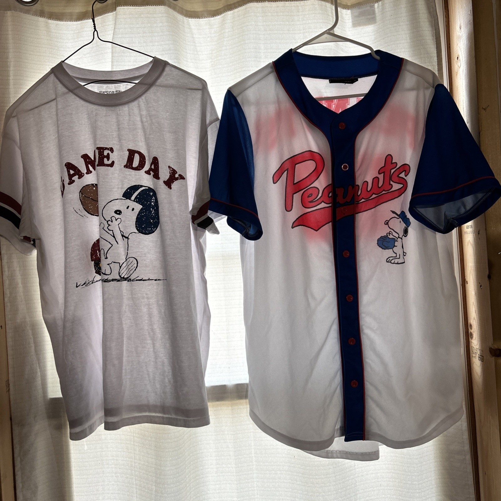 Peanuts Snoopy Baseball Jersey Medium White Blue Button & XL-T Short Sleeve gallery