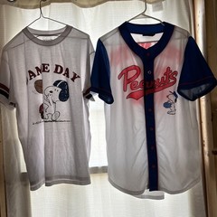 Peanuts Snoopy Baseball Jersey Medium White Blue Button & XL-T Short Sleeve