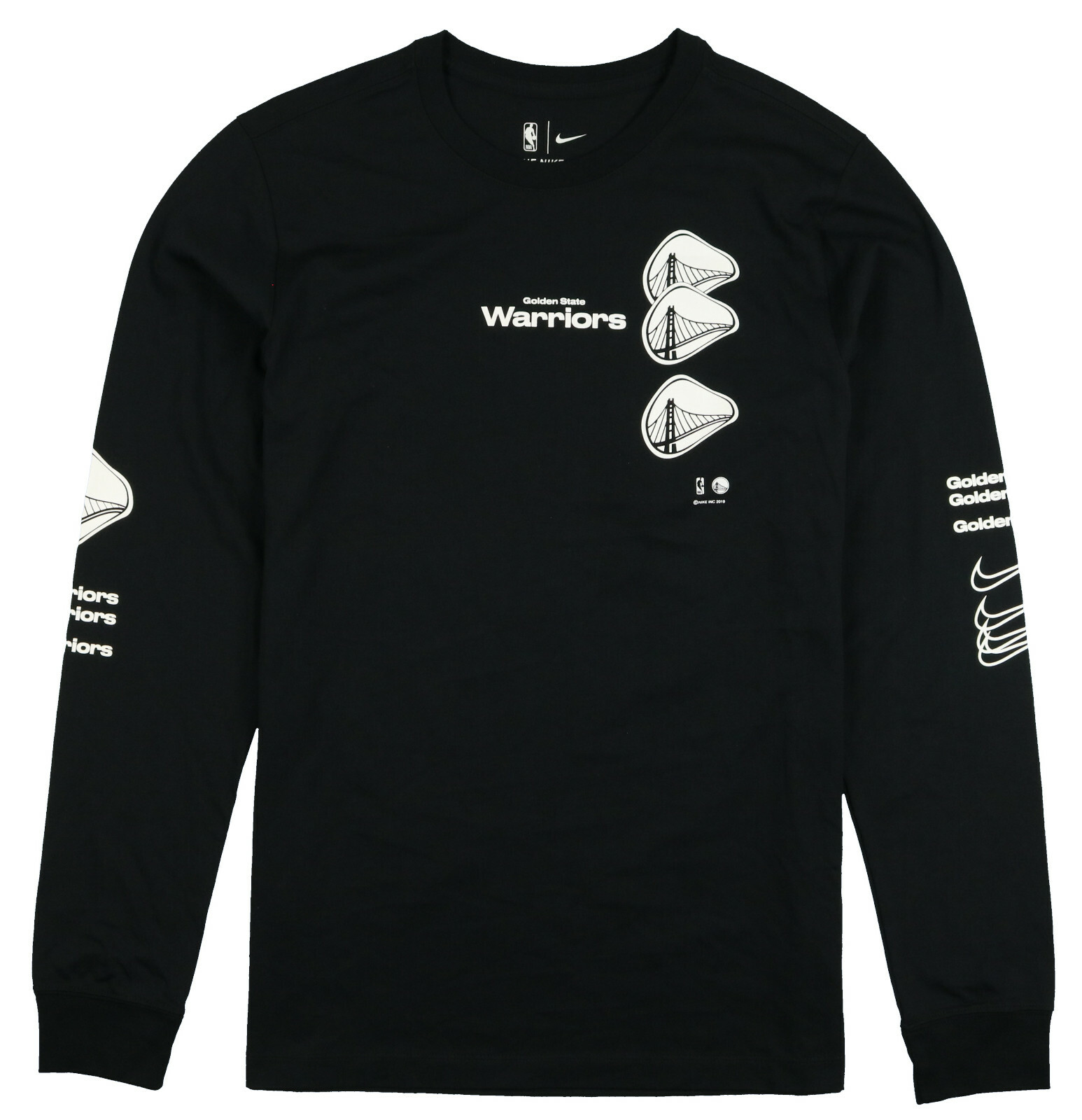 NIKE Golden State Warriors Distorted Logo Long Sleeve Shirt sz S Small Black NBA gallery