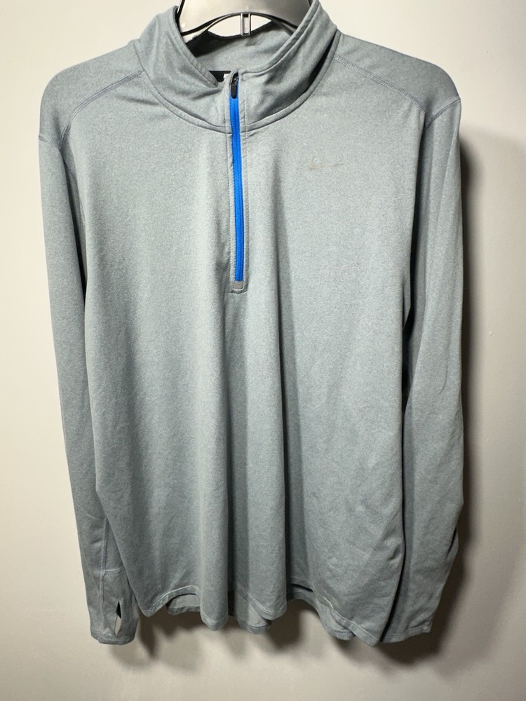 Nike Element Mens L Half Zip Running Top Gray Dri-Fit Pullover Blue Zipper