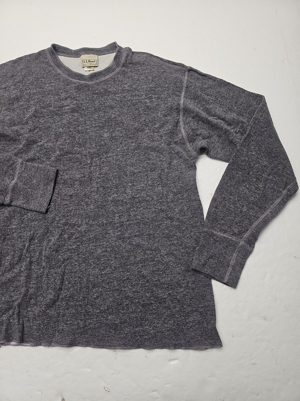 LL Bean Mens "Medium-R" Double Layer Long Sleeve Shirt Wool Blend Crew Neck Gray gallery