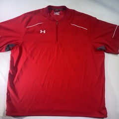 UNDER ARMOUR Men’s Loose Coach’s ¼- Zip Pullover, Red, 2XL, EUC