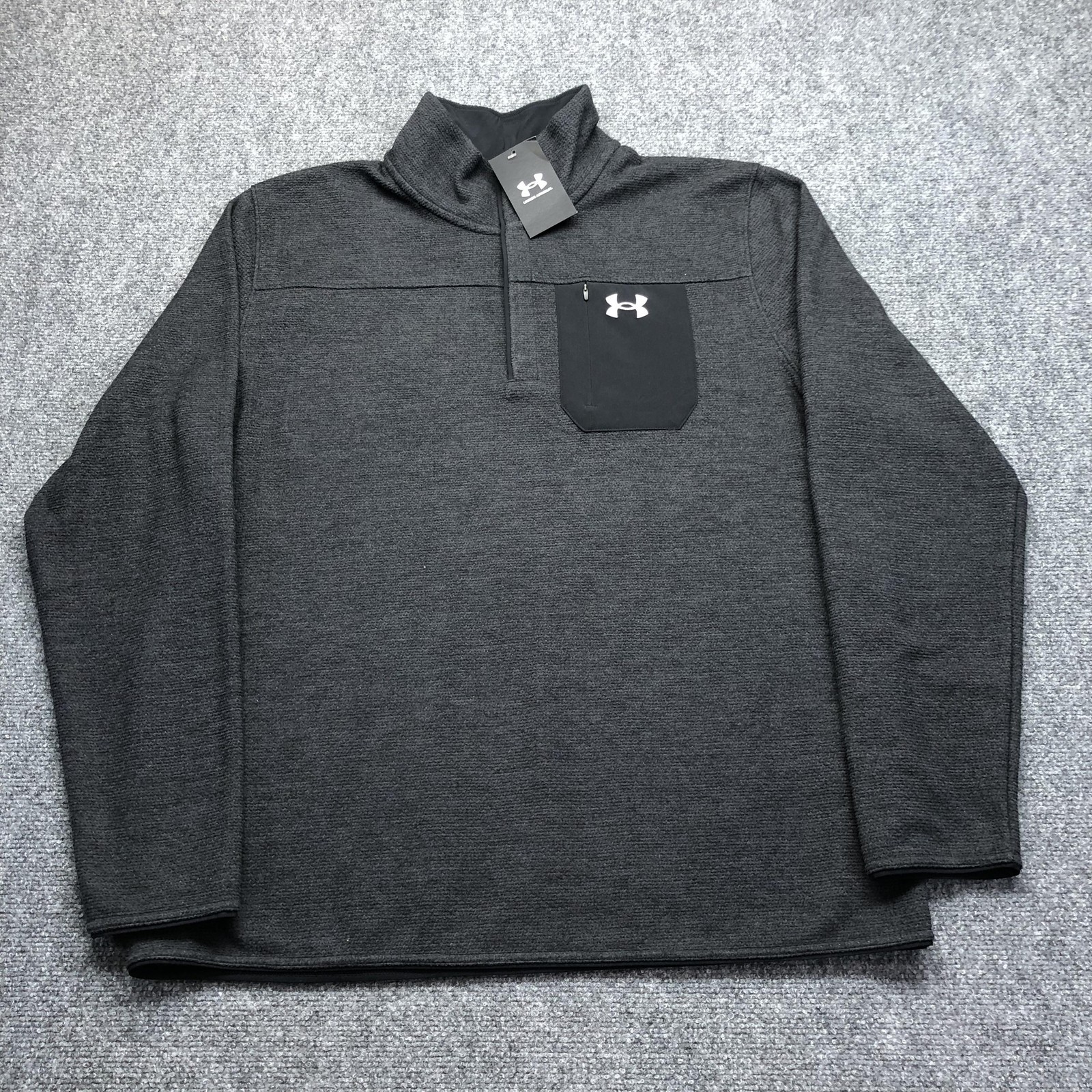 Under Armour ColdGear Pullover Mens XL Gray 1/4 Zip Fleece Mock Neck Pocket Top gallery