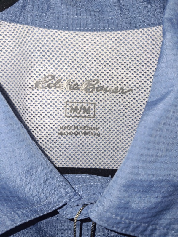 Eddie Bauer Men's Blue Moisture Wicking Woven Tech Short Sleeve Medium Shirt gallery