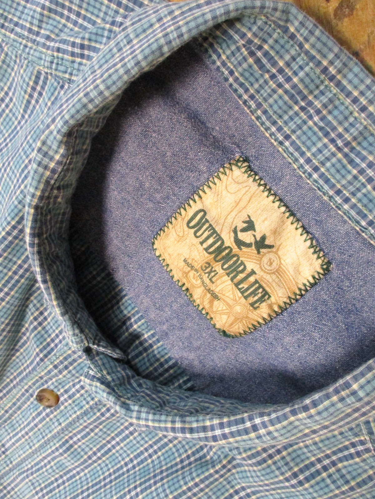 Outdoor Life Quick Dry SS Green Blue Plaid Cotton Button-Up Shirt Size 3XL Men's gallery