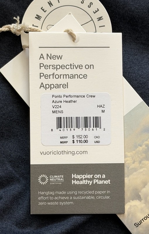 Vuori Ponto Performance Crew Neck Azure Heather Sz Medium V224 Athletic NWT gallery