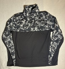 The North Face 1/4 Zip Pullover Black Gray Camo Sweater with Chest Pocket Mens S
