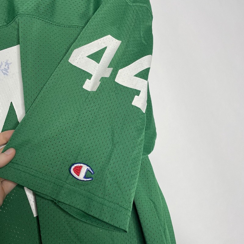 VTG 70s Champion Football Practice Jersey Mens Medium White Green #44 USA Signed gallery