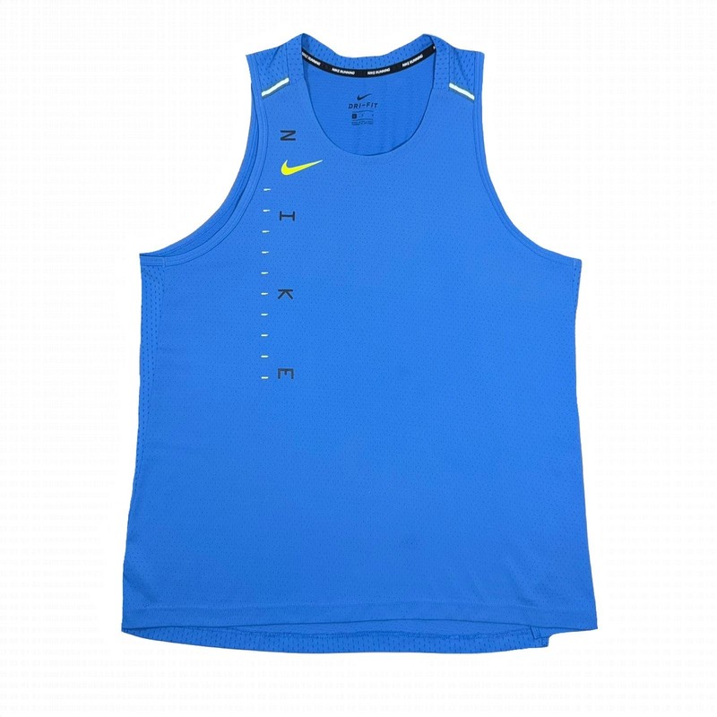 Nike Running Dri-FIT Miler Tank Top Mens Large Blue Mesh Singlet CU5982-405 gallery