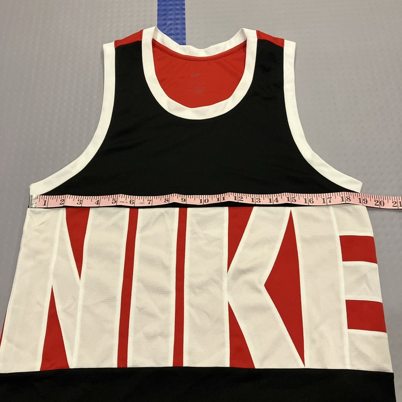 Nike DRI-FIT Mens Small Running Jersey Tank Top Red Black White Spell Out Muscle gallery