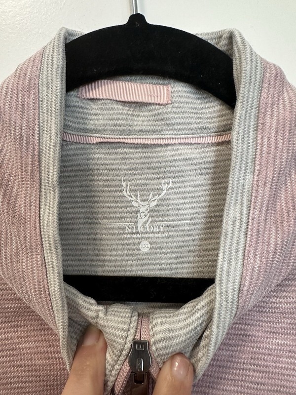 Nicoby Men’s 1/4 Zip Pullover Pink And Gray Striped SZ XXL gallery
