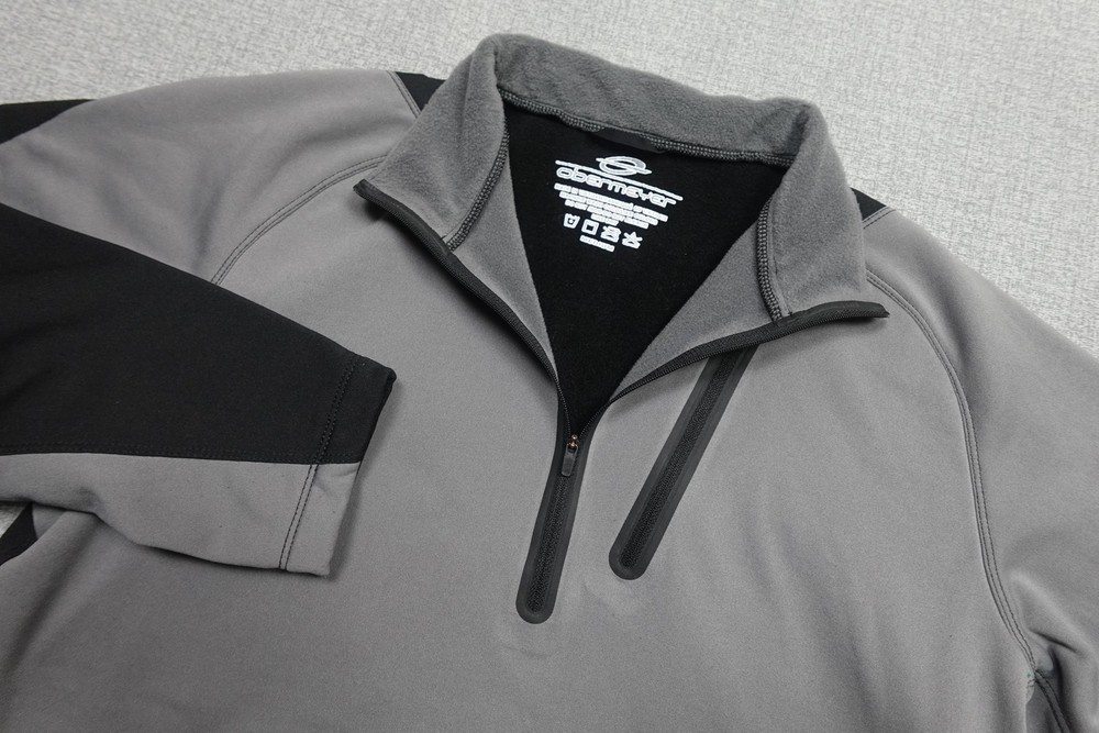 Obermeyer Quarter Zip Pullover Mens Medium Gray Black Fleece Stretch Ski Layer
