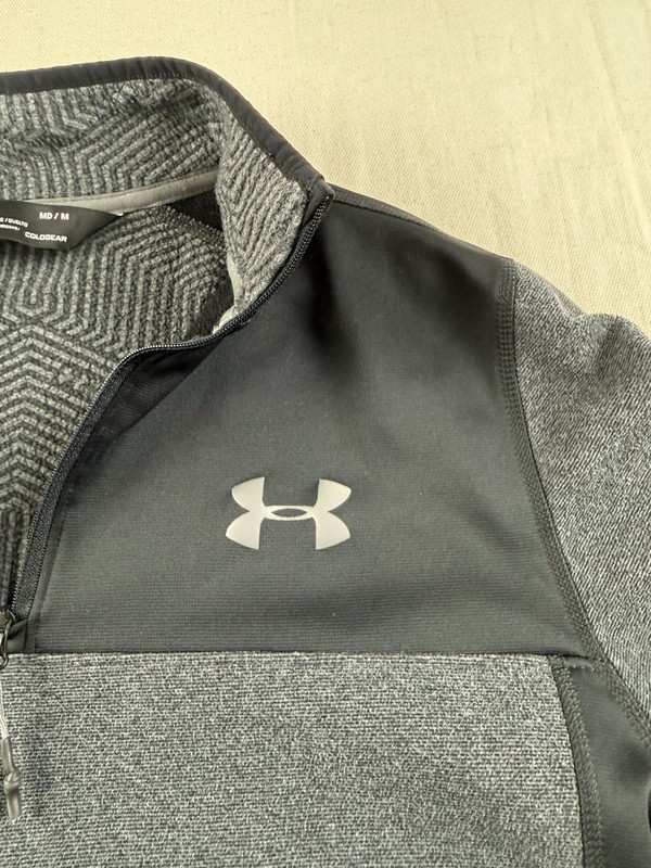 Under Armour ColdGear Men's M Gray Black 1/4 Zip Mock Neck LS Pullover Loose gallery
