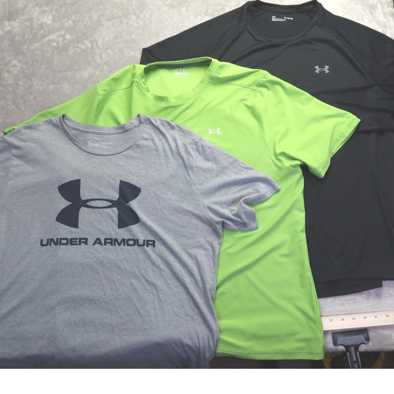 Lot of 3 Under Armour Men's HeatGear T-Shirt XL Black Lime Green Gray gallery