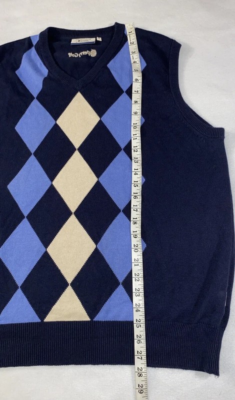 PERRY GOLF BY GLEN MUIR ARGYLE SWEATER VEST SIZE LARGE BLUE AND BEIGE gallery