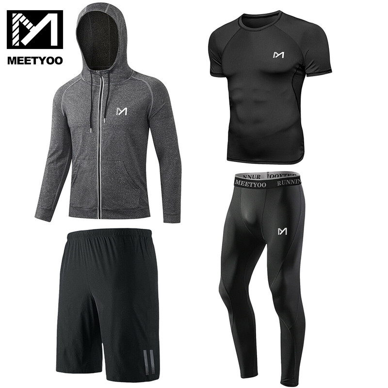 Mens 4pcs Men's Compression Sets Pants Short Sleeve Sleeve Shirt Jacket Shirt gallery