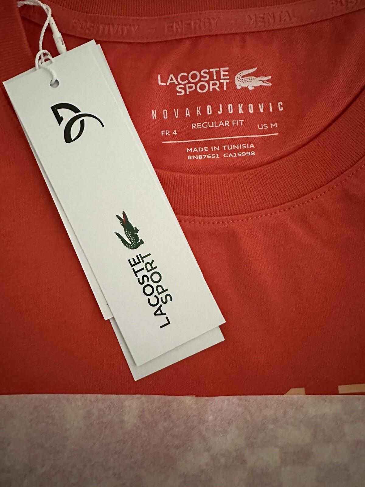 LACOSTE x NOVAK DJOKOVIC REGULAR FIT PERFORMANCE TENNIS M ORANGE T-SHIRT NEW/TAG gallery
