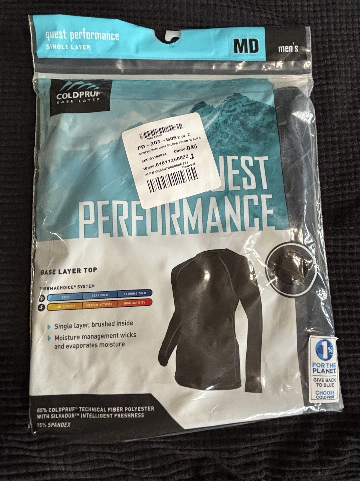 Quest Performance Active Base Layer Men’s Long Sleeve Black Size M Coldpruf NWT gallery