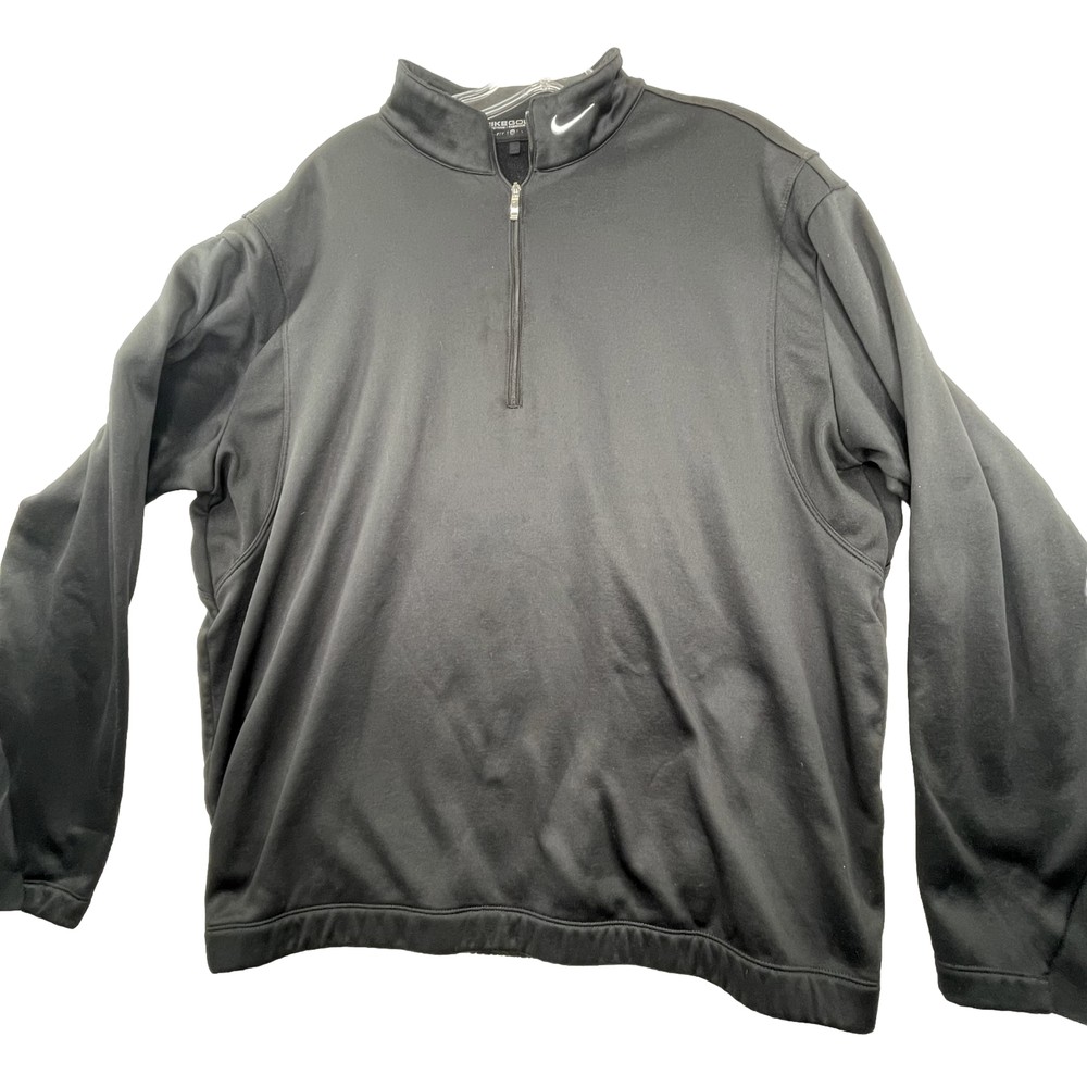 Nike Golf ThermaFit 1/3 Zip Up Solid Black Long Sleeve Shirt Mens Large Banded