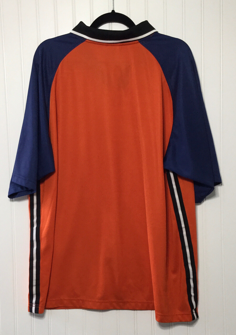 NIKE Mens Large V Neck Collared Activewear Shirt Top Colorblock Striped Orange gallery
