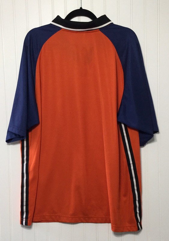 NIKE Mens Large V Neck Collared Activewear Shirt Top Colorblock Striped Orange gallery