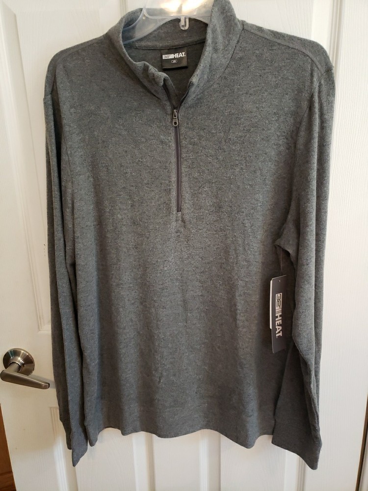 32 Degrees Heat 1/4 Zip Heathered Grey Men's Pullover, Size L Large NWT