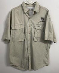 Hook & Tackle Mens Shirt Size L Tan Fishing Button Up Short Sleeves Outdoor
