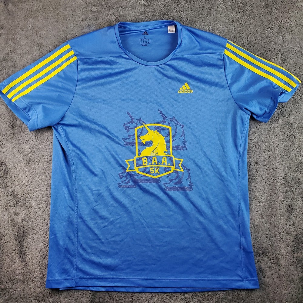Adidas Shirt Mens L Blue Boston Athletic Association BAA 2019 5K T-Shirt Tee