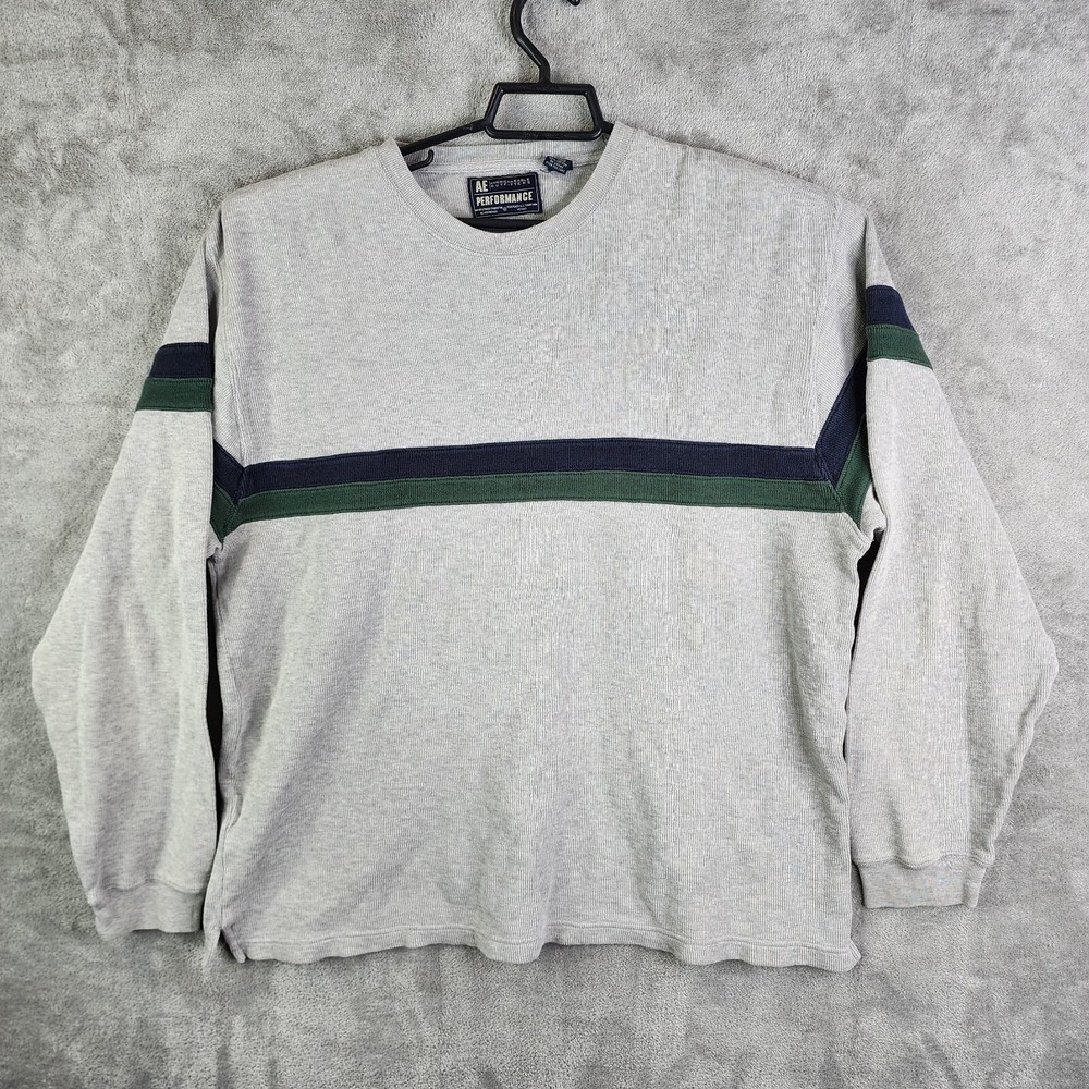 Mens Gray American Eagle Performance heavy weight long sleeve shirt Striped L