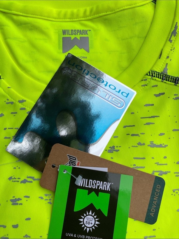 New WILDSPARK Men's Large Reflective Silver UPF 50+ Neon Yellow Mesh Underarm gallery